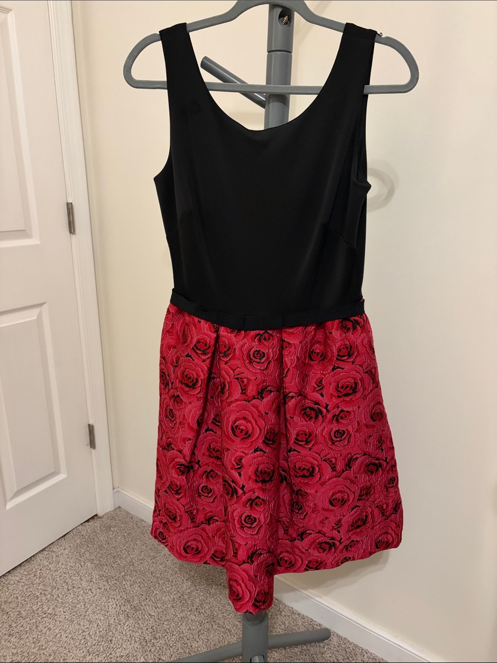 Taylor Black Bodice with Red Rose-Print Skirt Girls Dress